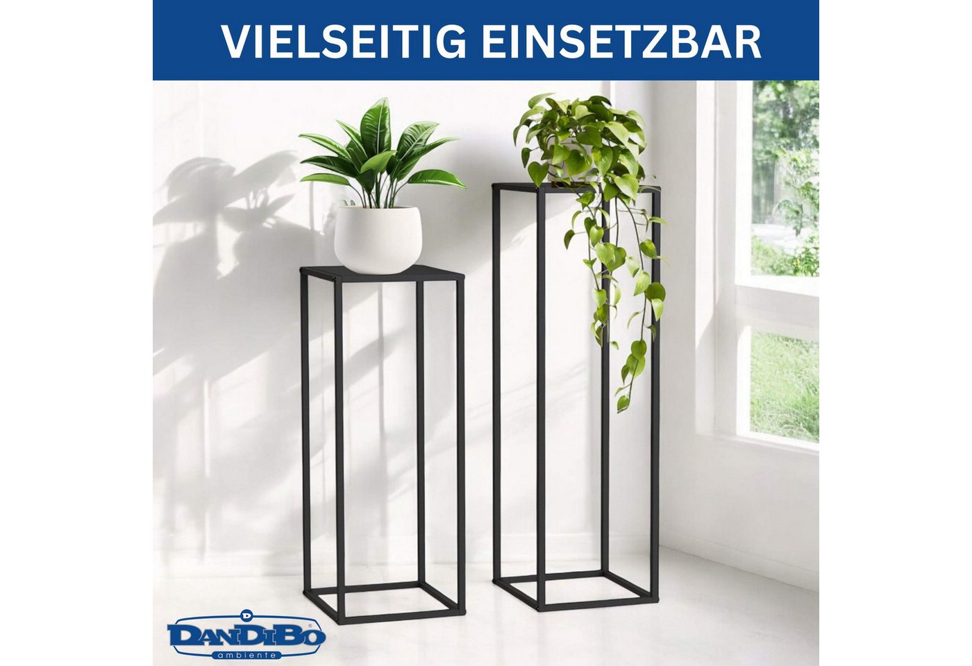 DanDiBo Blumenhocker Metall Schwarz Eckig 2er Set 96587 Beistelltisch Hoch Pflanzenständer, Blumenhocker Design Modern – Bild 3 von 5