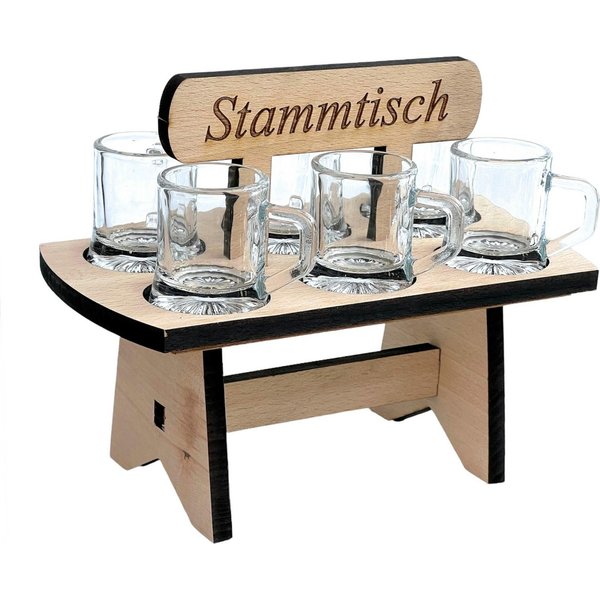 DanDiBo Schnapsglas Schnapsbrett 20 cm mit Gravur Stammtisch mit 6 Gläser Schnapslatte, prima als Geschenk für den Freund / Mann daheim Schnapsleiste