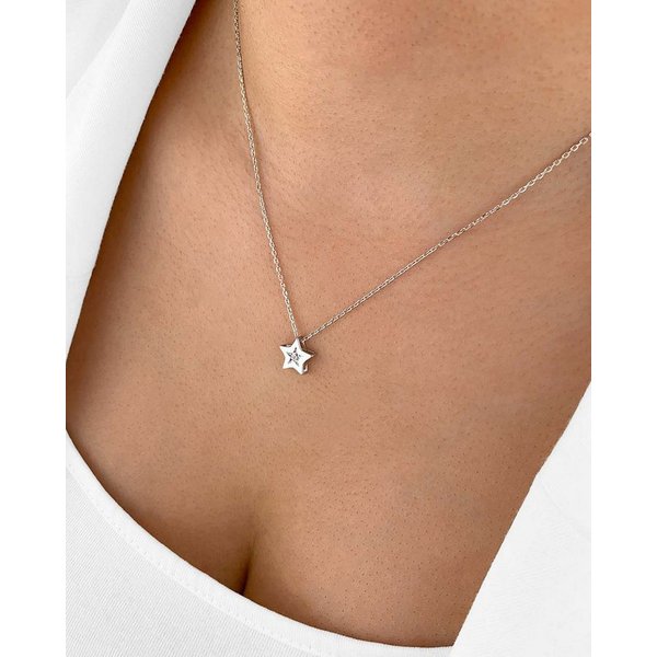 DANIEL CLIFFORD Kette mit Anhänger 'Astrid' Damen Halskette Silber 925 Stern Anhänger Kristall Sternkette (inkl. Verpackung), größenverstellbare Silberkette 45c