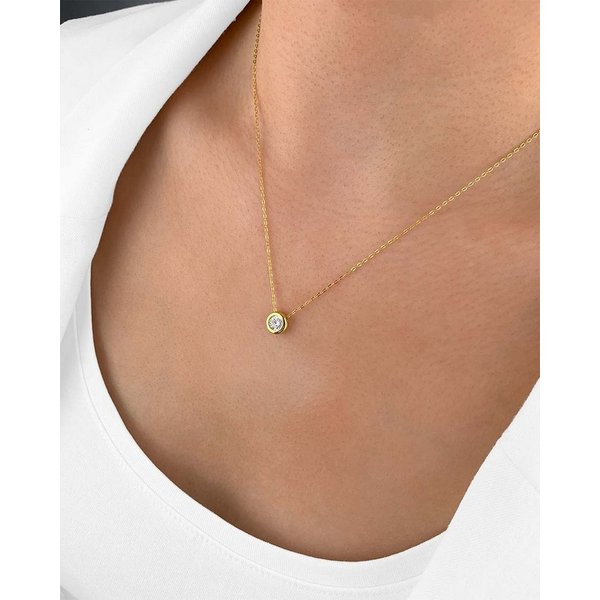 DANIEL CLIFFORD Kette mit Anhänger 'Una' Damen Halskette Silber 925 14k vergoldet Solitär Anhänger (inkl. Verpackung), vergoldete Halskette Collier 45cm mit run