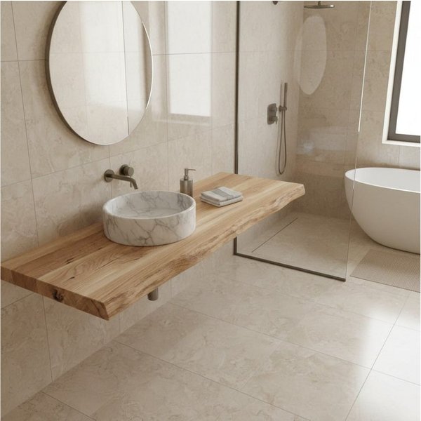 DaoWood Waschtischplatte Massive Nordeiche Waschtischplatte Alt Holz Natur geölt Hell, rustikale Note,Natur Holz Farbe