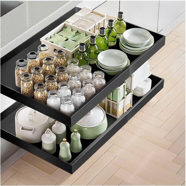 DARDVORLAG Küchenorganizer-Set 2 x Teleskopschublade, ausziehbare Küchenschublade, (2-tlg), mit ausziehbarem Design, aus robustem Kohlenstoffstahl