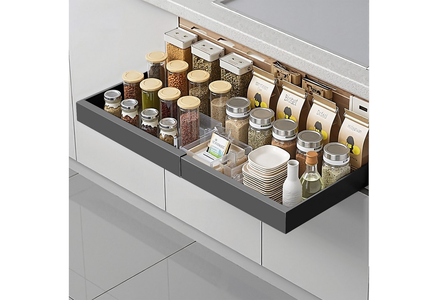 DARDVORLAG Küchenorganizer-Set 2 x Teleskopschublade, ausziehbare Küchenschublade, (2-tlg), mit ausziehbarem Design, aus robustem Kohlenstoffstahl – Bild 2 von 5