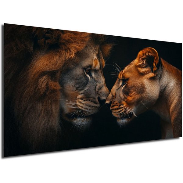 DARO Design Leinwandbild Modern Abstrakt Wandbilder XXL Wandbild Wand Deko Leinwand Bilder, (Löwenpaar Spiegelung - Bild groß Wohnzimmer Schlafzimmer Küche Essz