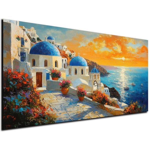 DARO Design Leinwandbild Modern Abstrakt Wandbilder XXL Wandbild Wand Deko Leinwand Bilder, (Griechenland Santorini - Bild groß Wohnzimmer Schlafzimmer Küche Es