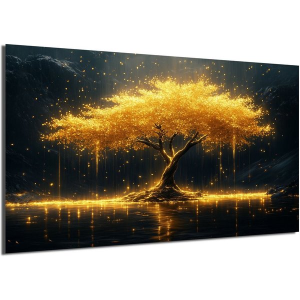 DARO Design Leinwandbild Modern Abstrakt Wandbilder XXL Wandbild Wand Deko Leinwand Bilder, (ausladender goldener Baum - Bild groß Wohnzimmer Esszimmer Schlafzi