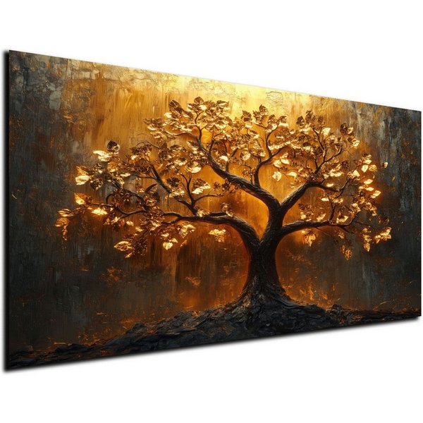 DARO Design Leinwandbild Modern Abstrakt Wandbilder XXL Wandbild Wand Deko Leinwand Bilder, (Lebensbaum Sonnenlicht - Bild groß Wohnzimmer Schlafzimmer Küche Es