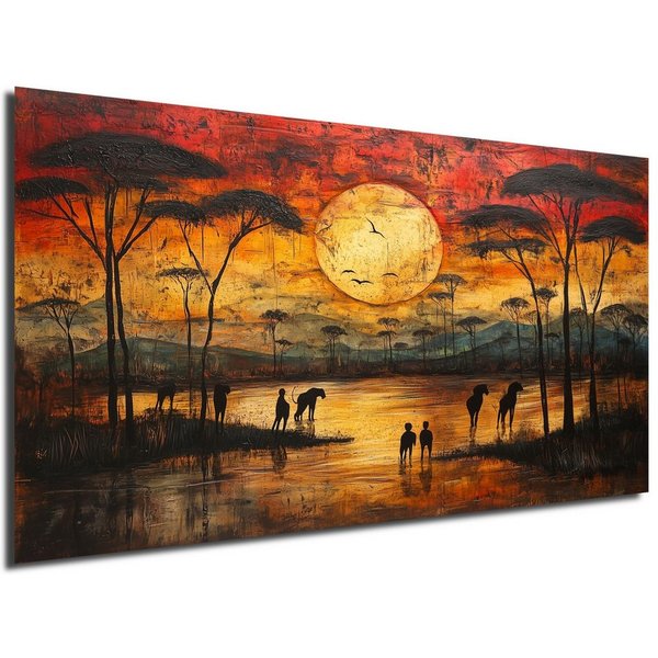 DARO Design Leinwandbild Modern Abstrakt Wandbilder XXL Wandbild Wand Deko Leinwand Bilder, (Sonnenaufgang Afrika - Bild Groß Wohnzimmer Schlafzimmer Küche Essz