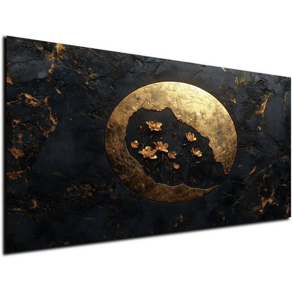 DARO Design Leinwandbild Modern Abstrakt Wandbilder XXL Wandbild Wand Deko Leinwand Bilder, (Goldene Erde - Bild groß Wohnzimmer Schlafzimmer Küche Esszimmer Ei