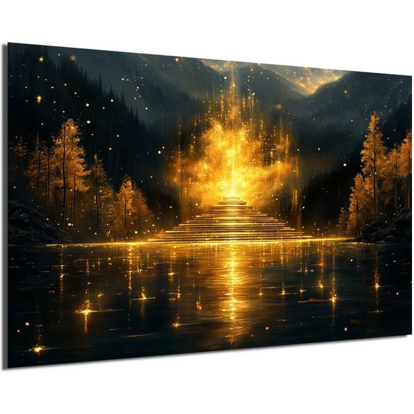 DARO Design Leinwandbild Modern Abstrakt Wandbilder XXL Wandbild Wand Deko Leinwand Bilder, (goldener Altar - Bild groß Wohnzimmer Schlafzimmer Küche Esszimmer 
