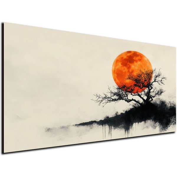 DARO Design Leinwandbild Modern Abstrakt Wandbilder XXL Wandbild Wand Deko Leinwand Bilder, (Sonne Baum Japan - Bild groß Wohnzimmer Schlafzimmer Küche Esszimme