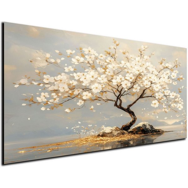 DARO Design Leinwandbild Modern Abstrakt Wandbilder XXL Wandbild Wand Deko Leinwand Bilder, (Baum mit Blüten - Bild groß Wohnzimmer Schlafzimmer Küche Esszimmer