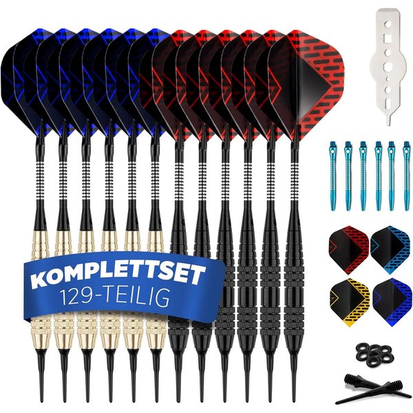 DartPro Dartscheibe elektronisch - für Profis -, (129 teiliges Set mit 12 Dartpfeilen und Zubehör ohne Dartscheibe), 12 Pfeile für E-Dartboard