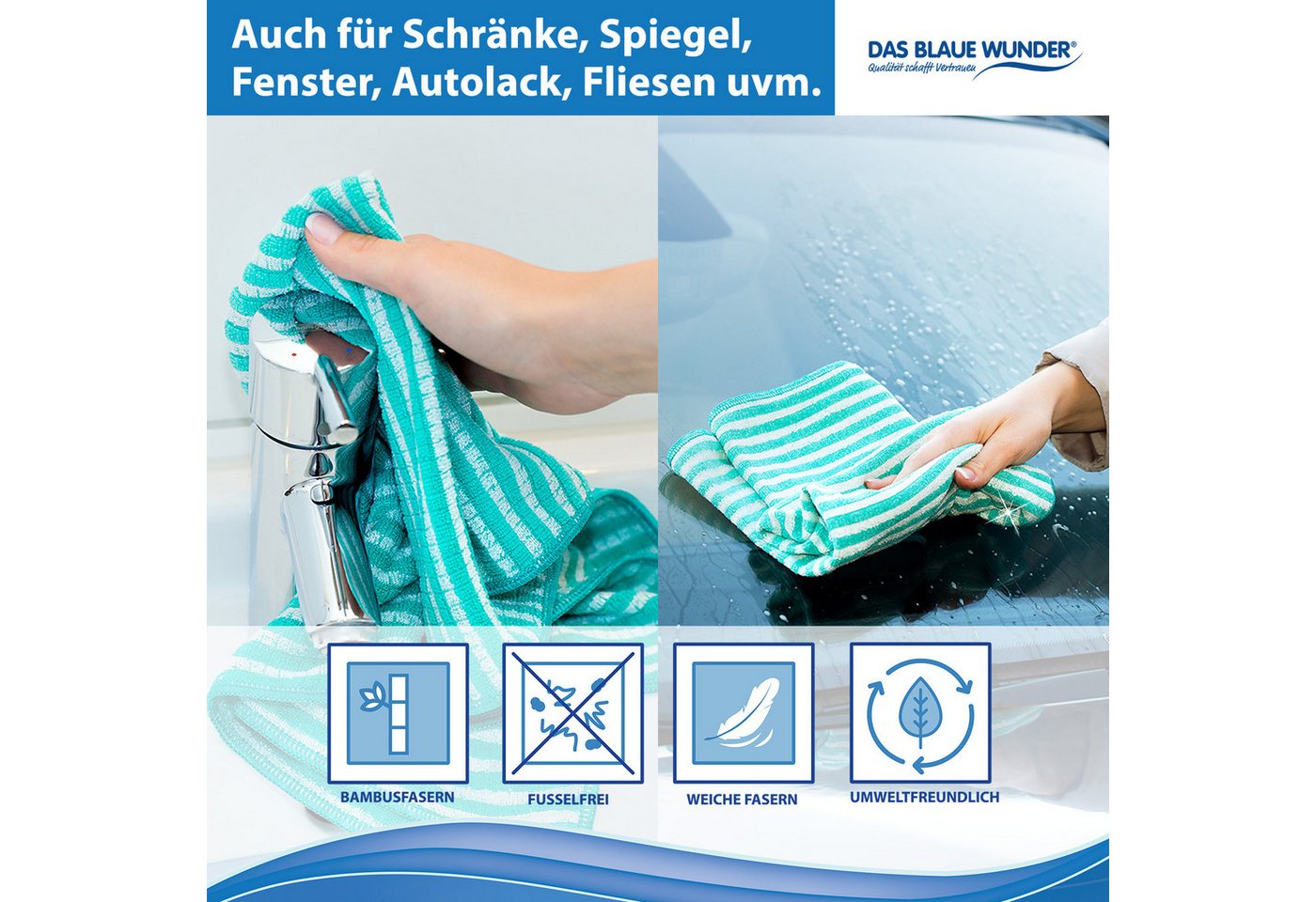 Das Blaue Wunder® Geschirrtuch EXTRA Premium aus Bambusfasern für Küche und Haushalt, (Set in 40 x 70cm), Reinigen und Trocknen, Streifen- und fusselfrei, Wasch – Bild 4 von 5