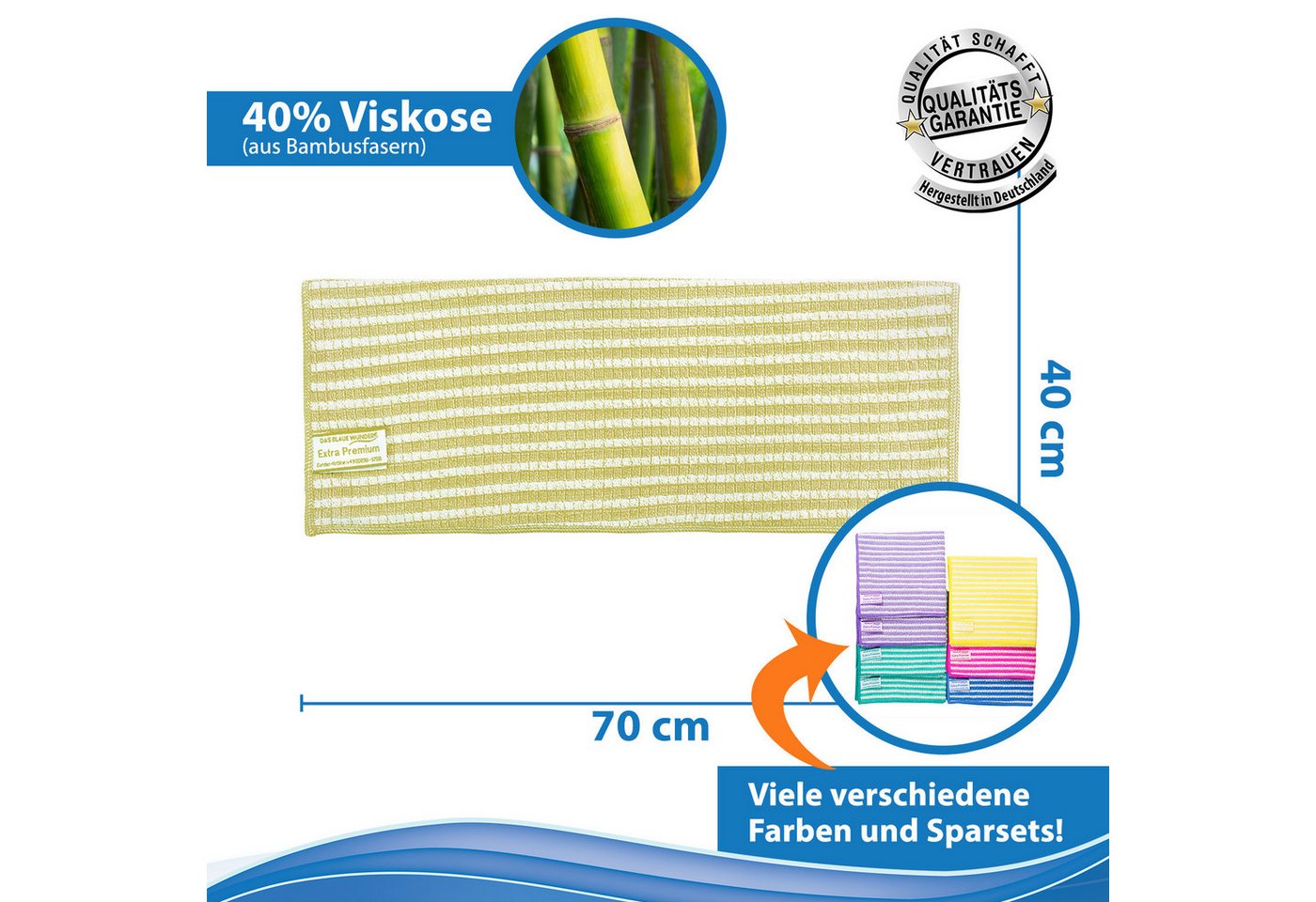 Das Blaue Wunder® Geschirrtuch EXTRA Premium aus Bambusfasern für Küche und Haushalt, (Set in 40 x 70cm), Reinigen und Trocknen, Streifen- und fusselfrei, Wasch – Bild 5 von 5