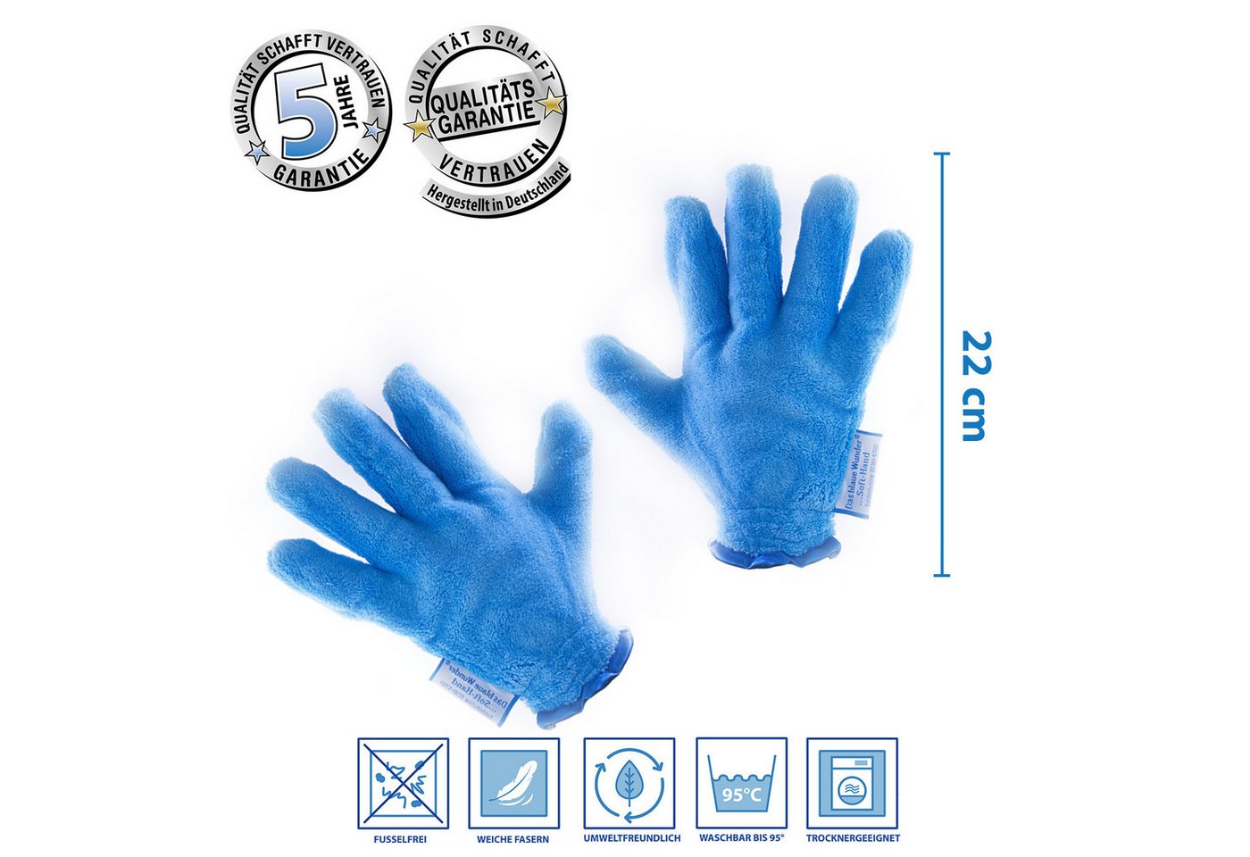 Das Blaue Wunder® SOFT Hand Staubhandschuh Mikrofasertuch (2er Set, Super Soft und Super Flauschig mit extra langen Fasern) – Bild 3 von 5