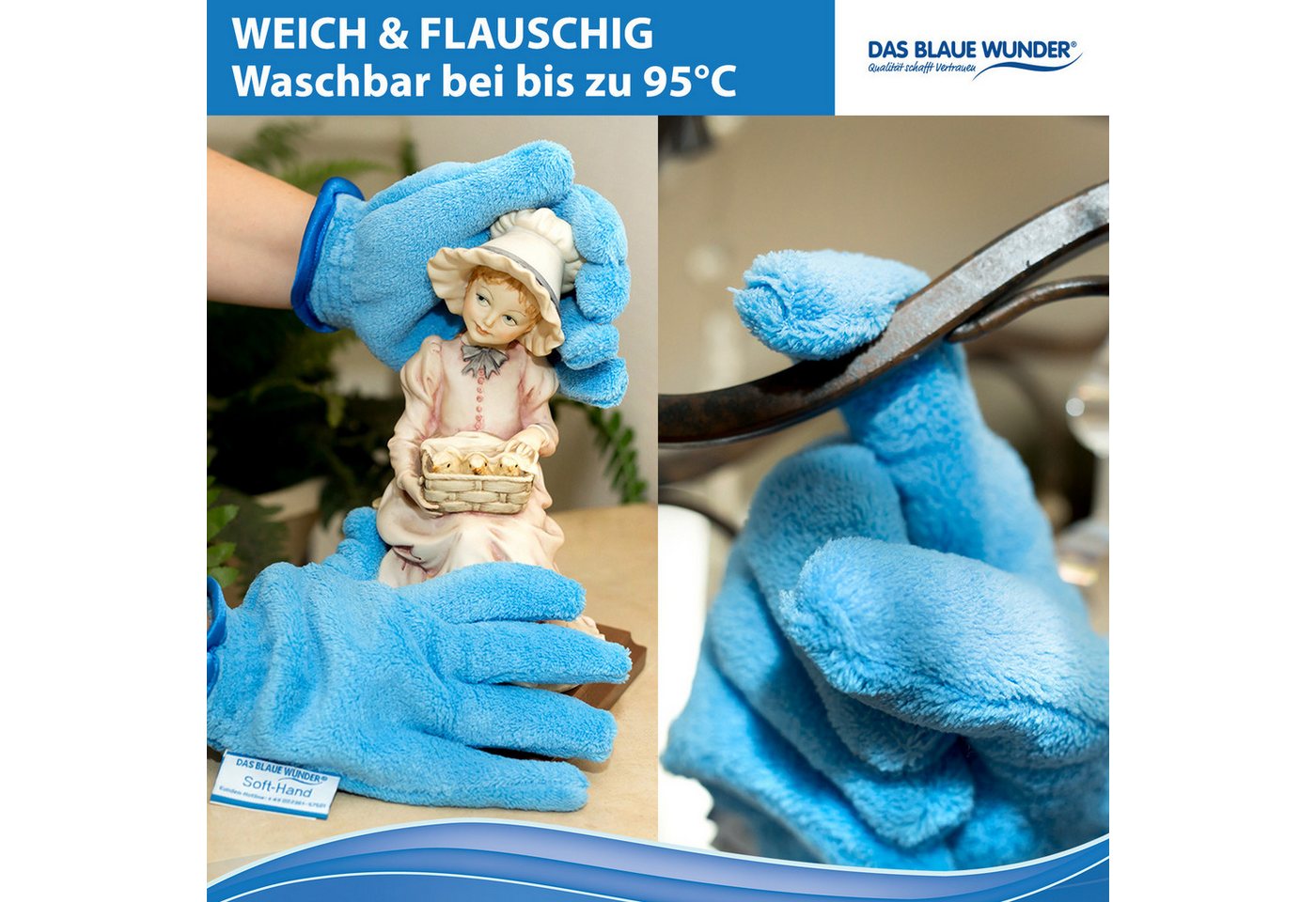 Das Blaue Wunder® SOFT Hand Staubhandschuh Mikrofasertuch (2er Set, Super Soft und Super Flauschig mit extra langen Fasern) – Bild 4 von 5