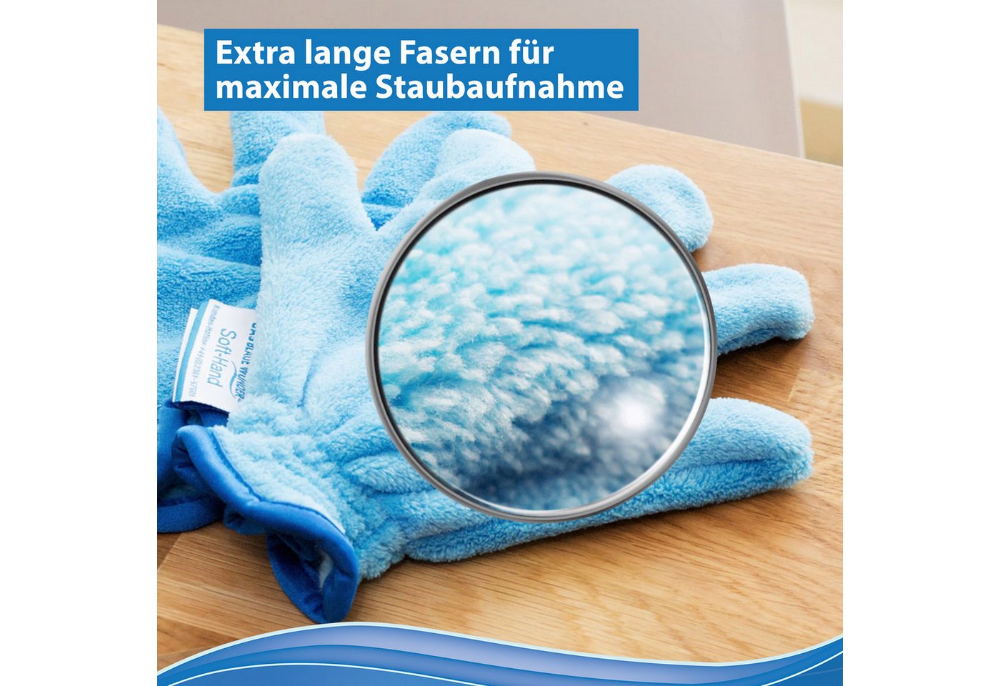 Das Blaue Wunder® SOFT Hand Staubhandschuh Mikrofasertuch (2er Set, Super Soft und Super Flauschig mit extra langen Fasern) – Bild 2 von 5