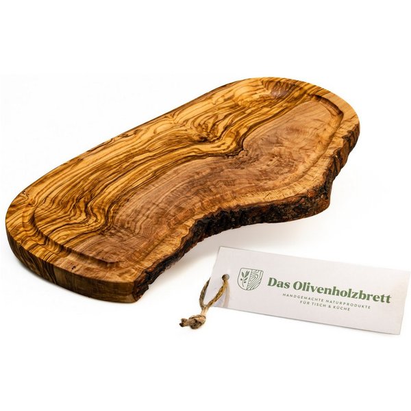 dasOlivenholzbrett Servierbrett Servierbrett aus Olivenholz im Naturschitt, mit Saftrille