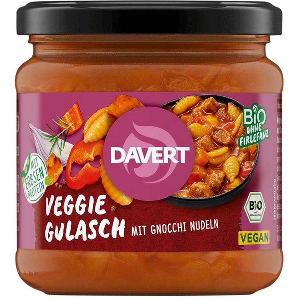 Davert Fertiggericht Veggie - Gulasch mit Gnocchi Nudeln Glas 330g