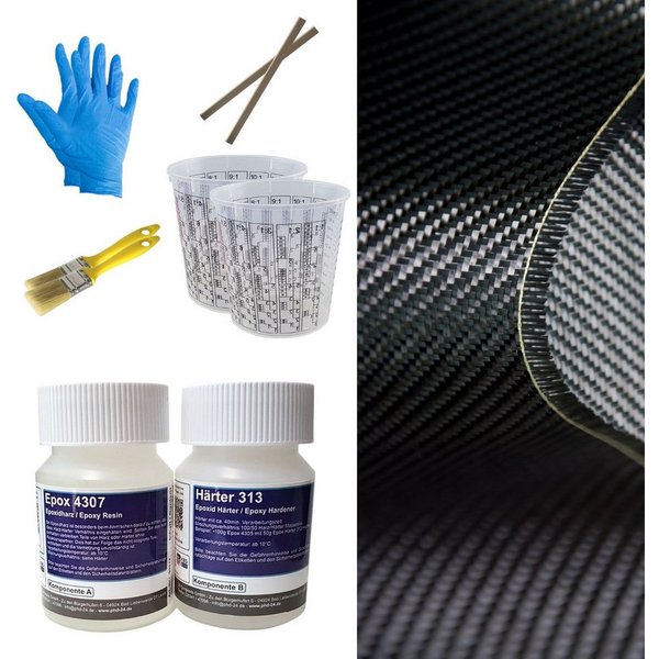 DD Composite Reparatur-Set Carbon Komplett-Set 0,25m² Köper, Set, 1-St., Reparaturset, Carbongewebe mit Epoxidharz