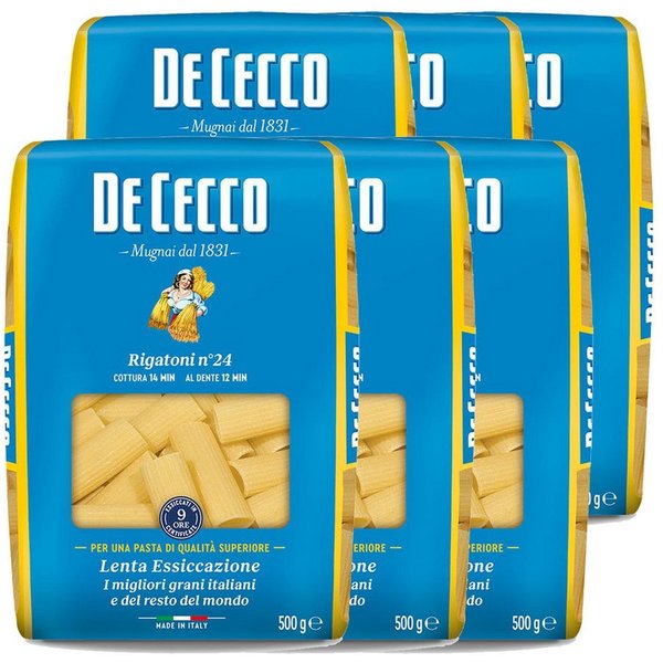 DE CECCO Nudeln, De Cecco Rigatoni Nr. 24 Nudeln aus Hartweizengrieß 500g 6er Pack