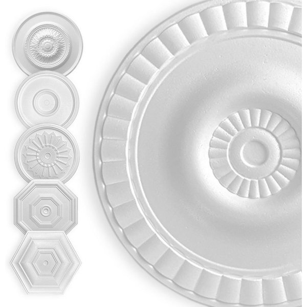 Hexim Decken-Rosette (HEXIM Stuckrosette aus EPS Styropor weiß - Deckenrosette weiß, Zierelement, Stuck (Hexim) Wanddeko Wohnzimmer Decke Polystyrol)