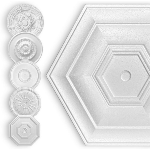 Hexim Decken-Rosette (HEXIM Stuckrosette aus EPS Styropor weiß - Deckenrosette weiß, Zierelement, Stuck (Hexim) Wanddeko Wohnzimmer Decke Polystyrol)