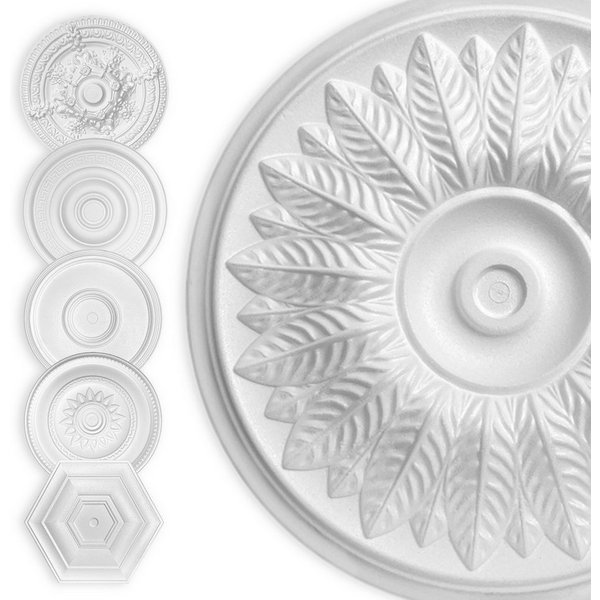 Hexim Decken-Rosette (HEXIM Stuckrosette aus EPS Styropor weiß - Deckenrosette weiß, Zierelement, Stuck (Hexim) Wanddeko Wohnzimmer Decke Polystyrol)