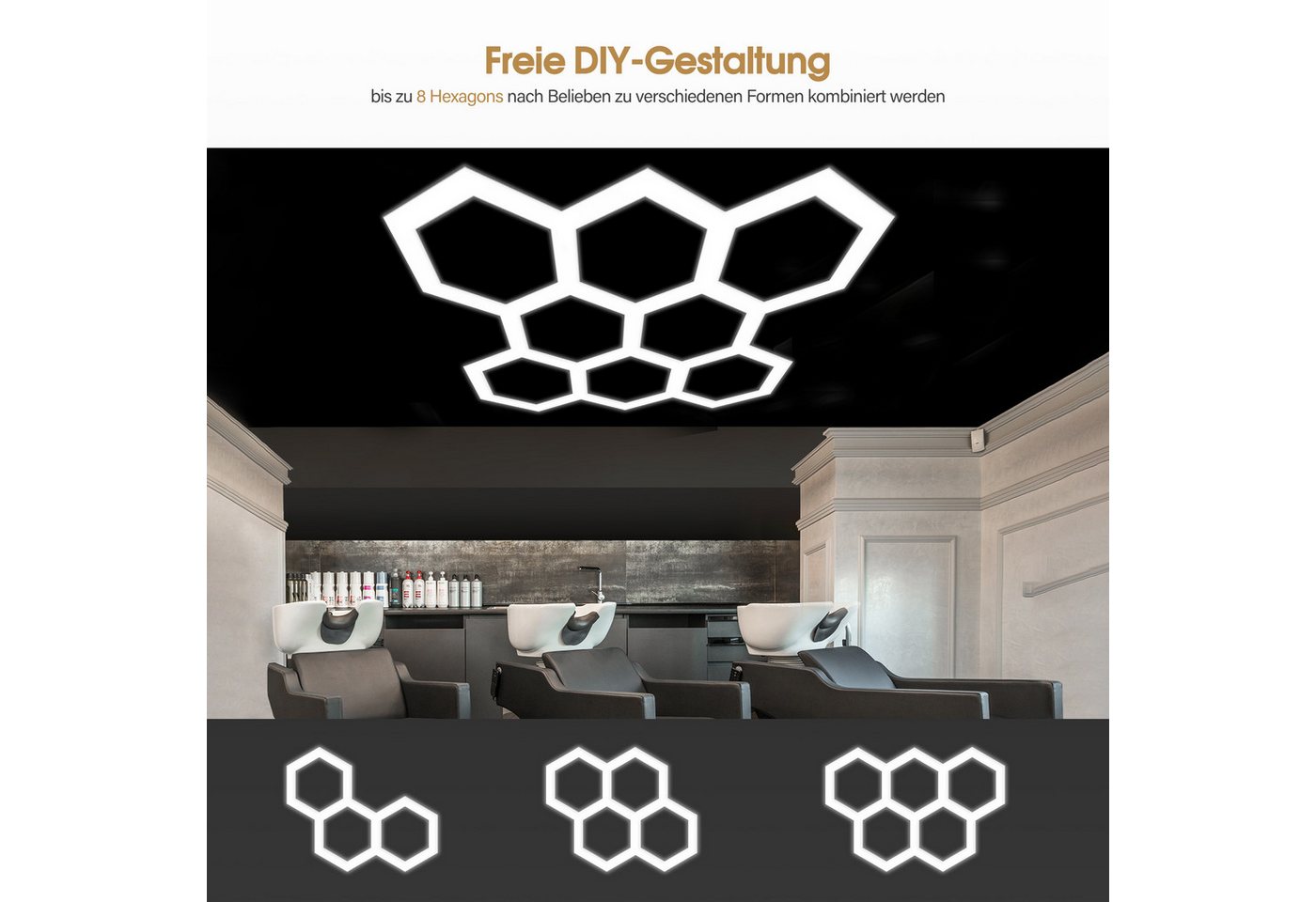 Barberpub Deckenleuchte BarberPub Hexagon Deckenleuchte LED Garage Light LP008, Hexagon LED, kaltweiß, PVC Abdeckung 8 Grid, 30240LM 6500K – Bild 3 von 5