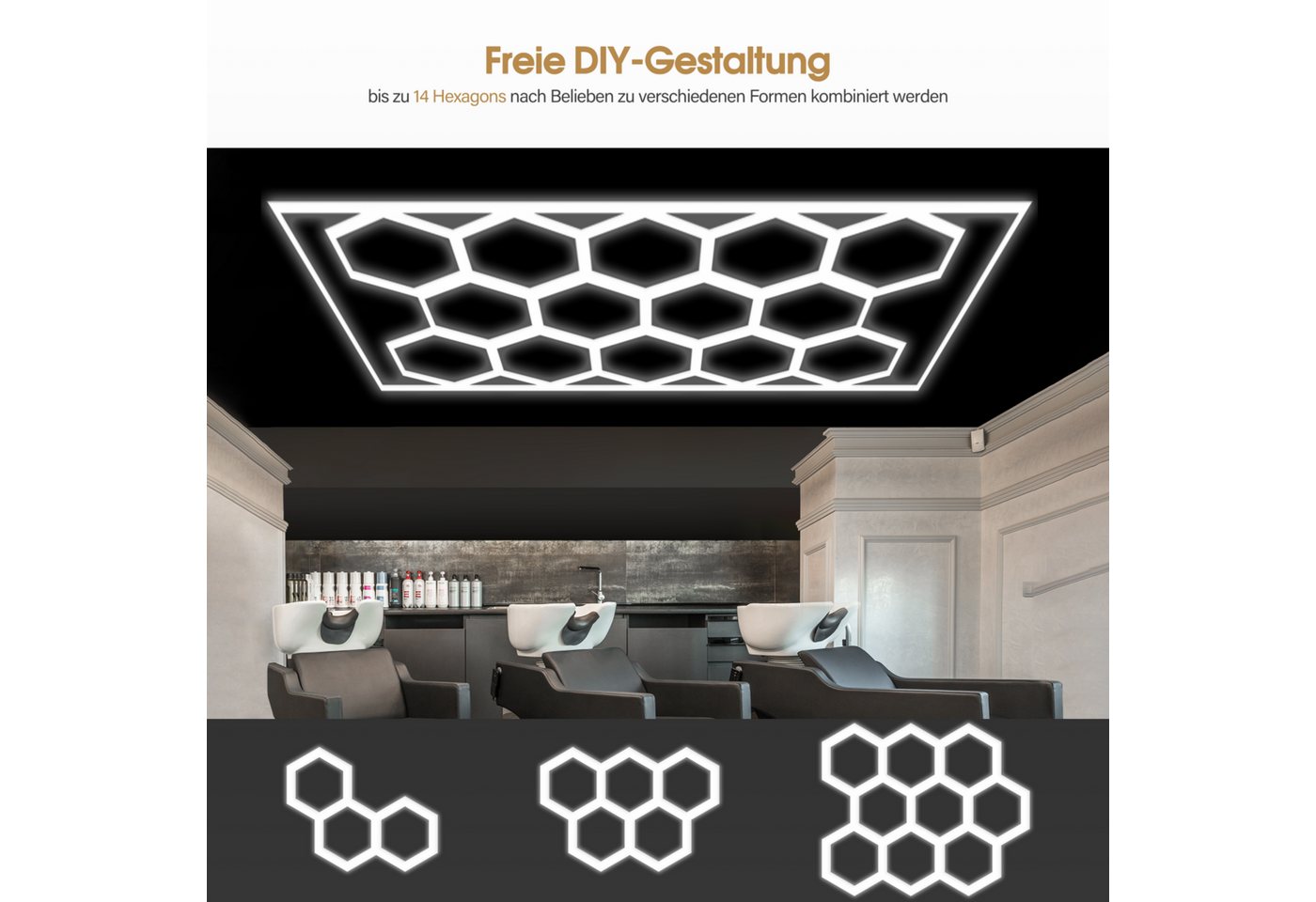 Barberpub Deckenleuchten BarberPub Hexagon Deckenleuchte LED Garage Light, LED wechselbar, Tageslichtweiß, 68970LM 6500K Hexagon LED Beleuchtung, 14 Grid – Bild 3 von 5