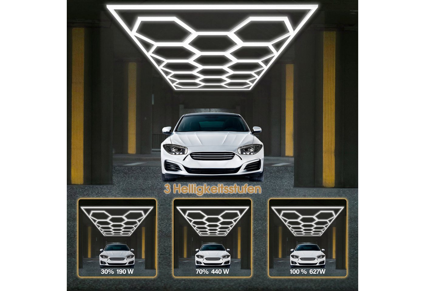 Barberpub Deckenleuchten BarberPub Hexagon Deckenleuchte LED Garage Light, LED wechselbar, Tageslichtweiß, 68970LM 6500K Hexagon LED Beleuchtung, 14 Grid – Bild 5 von 5