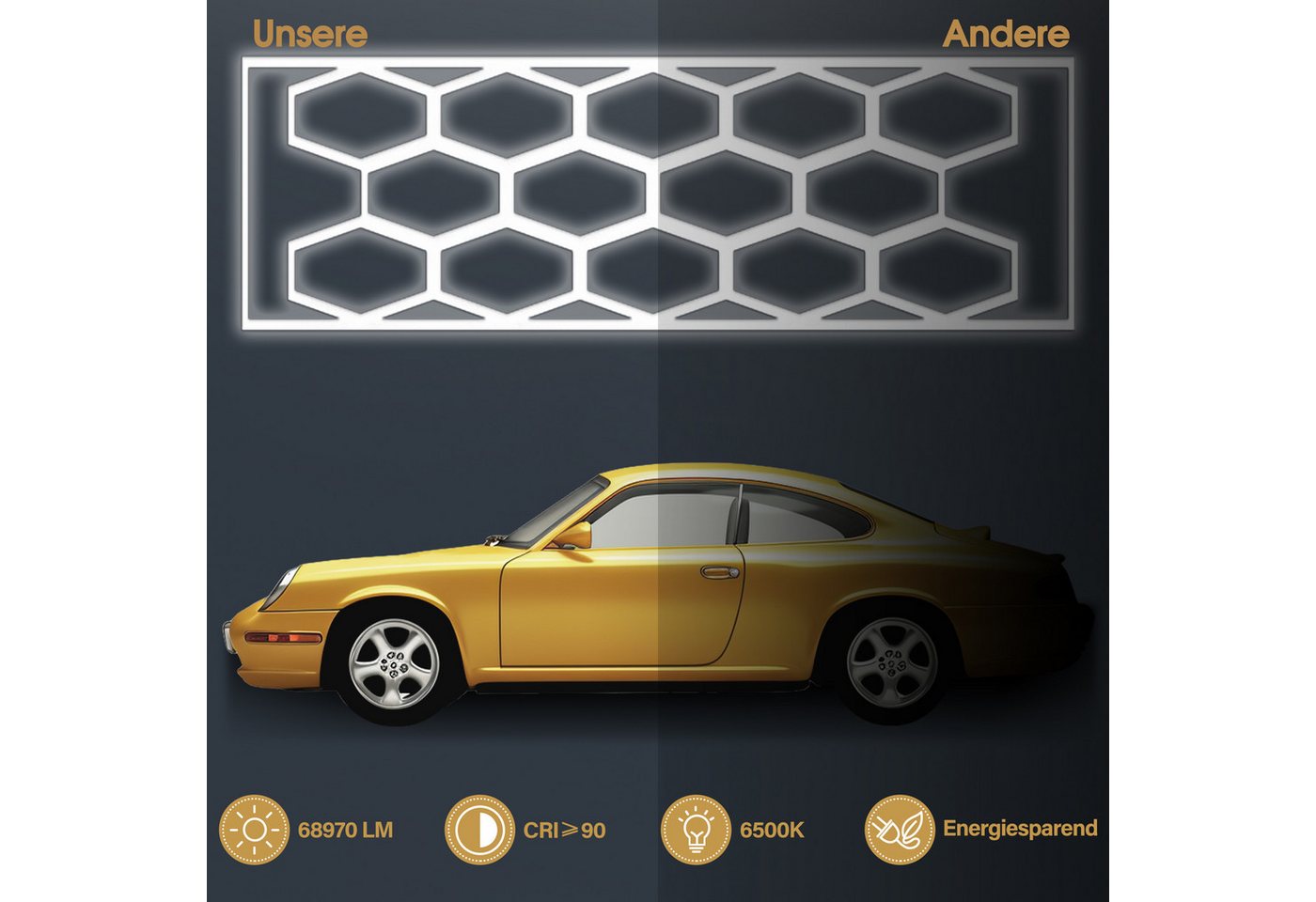 Barberpub Deckenleuchten BarberPub Hexagon Deckenleuchte LED Garage Light, LED wechselbar, Tageslichtweiß, 68970LM 6500K Hexagon LED Beleuchtung, 14 Grid – Bild 4 von 5