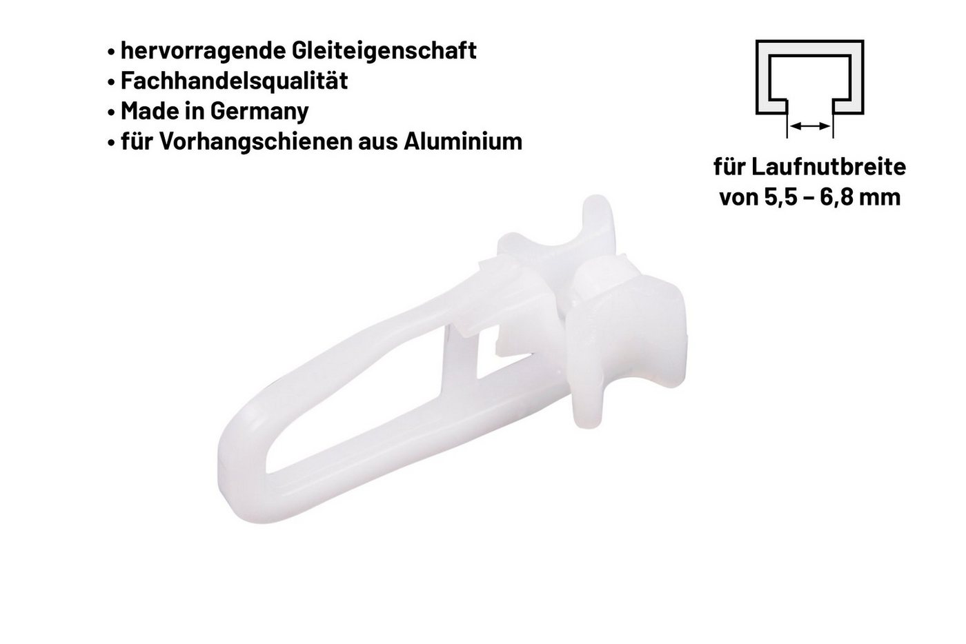 Deco-Raum Gardinengleiter X-Gleiter, mit Faltenlegehaken für Gardinenschienen, (50-St), für 6mm Innenlaufschienen Laufschienen Schlaufengleiter – Bild 2 von 5