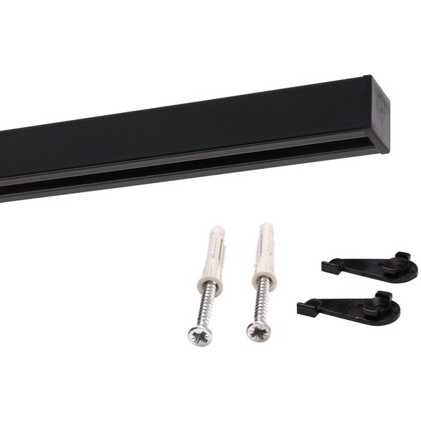 Deco-Raum Gardinenschiene Innenlauf Square eckig flach, 1-läufig, kürzbar, Wunschmaßlänge, Bohren, Deckenbefestigung, Aluminium, Flächenvorhang Schiene Innenlau