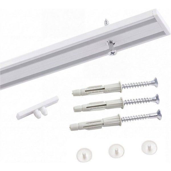 Deco-Raum Gardinenschiene Minimal, 2-läufig, kürzbar, Wunschmaßlänge, Deckenmontage, verschraubt, Aluminium, Komplett-Set vorgebohrt