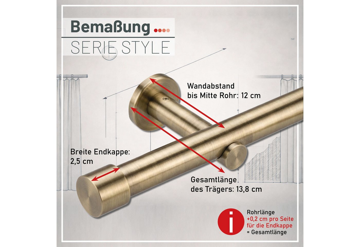 Deco-Raum Gardinenstange Kappe, Ø 25 mm, 1-läufig, kürzbar, Wunschmaßlänge, Bohren, verschraubt, Metall, Komplett-Set mit Befestigungsmaterial – Bild 5 von 5