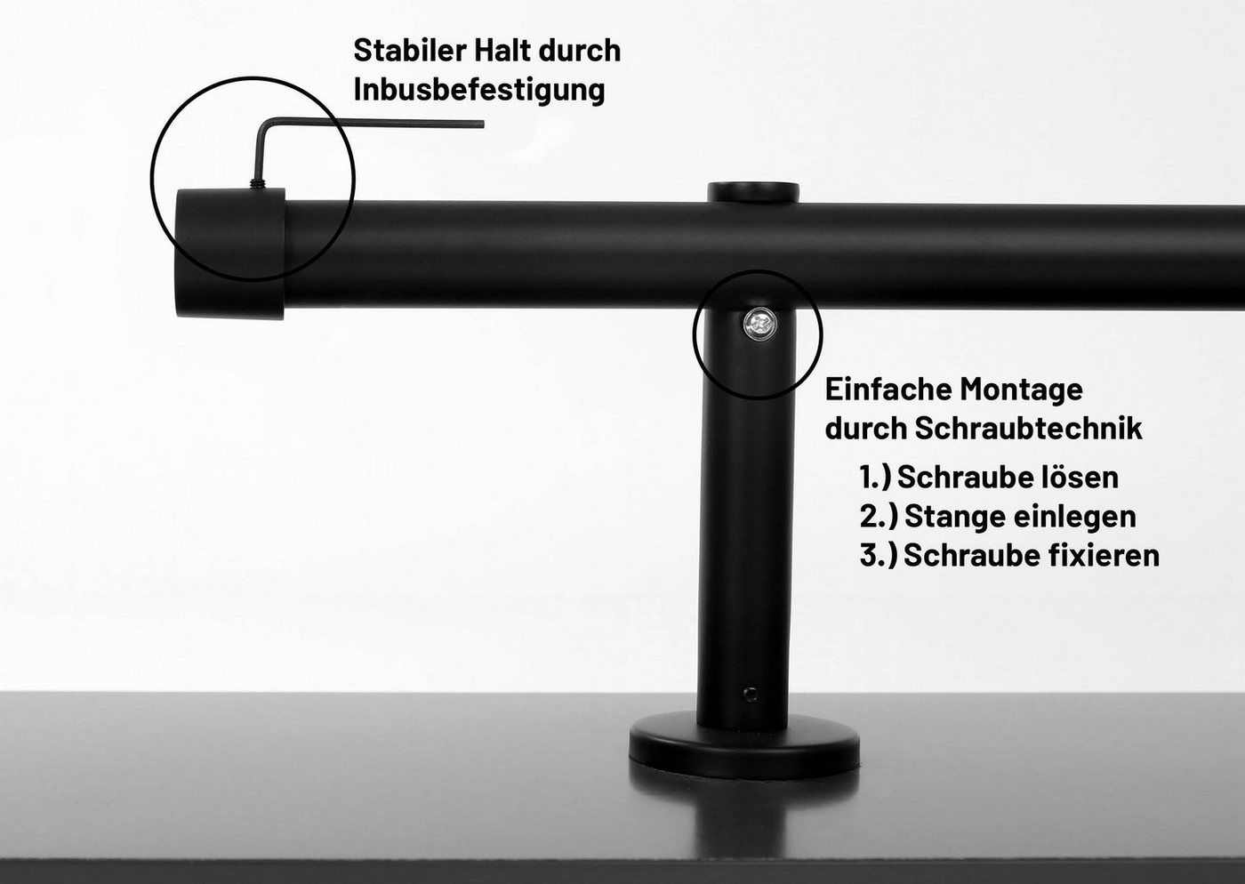 Deco-Raum Gardinenstange Kappe, Ø 25 mm, 1-läufig, kürzbar, Wunschmaßlänge, Bohren, verschraubt, Metall, Komplett-Set mit Befestigungsmaterial – Bild 3 von 5