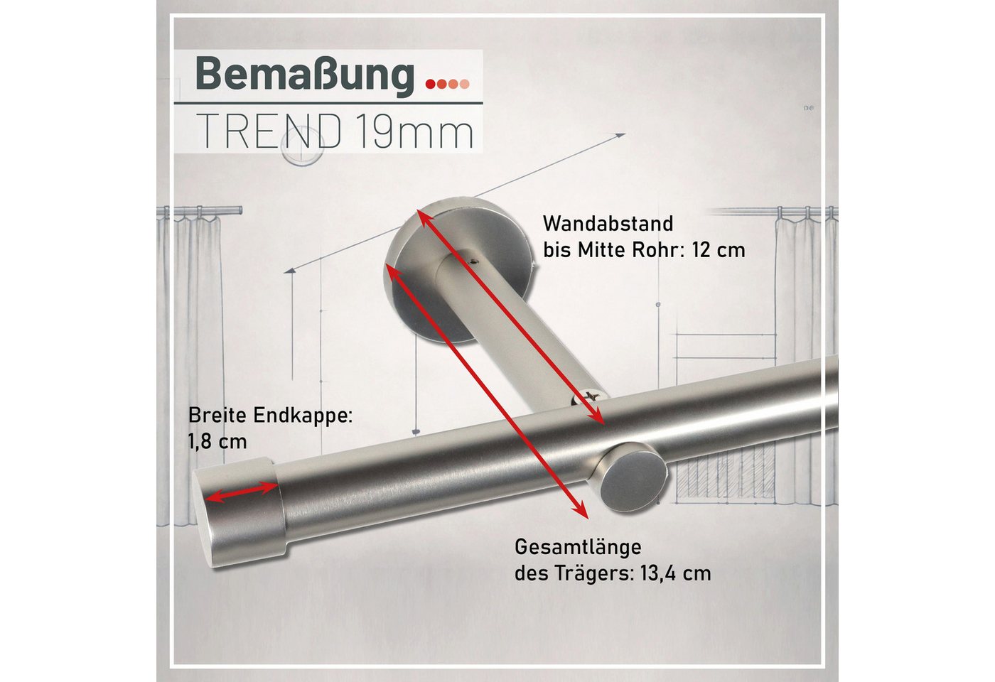 Deco-Raum Gardinenstange Trend, Ø 19 mm, 1-läufig, kürzbar, Wunschmaßlänge, Bohren, verschraubt, Metall, Komplett-Set mit Befestigungsmaterial – Bild 5 von 5