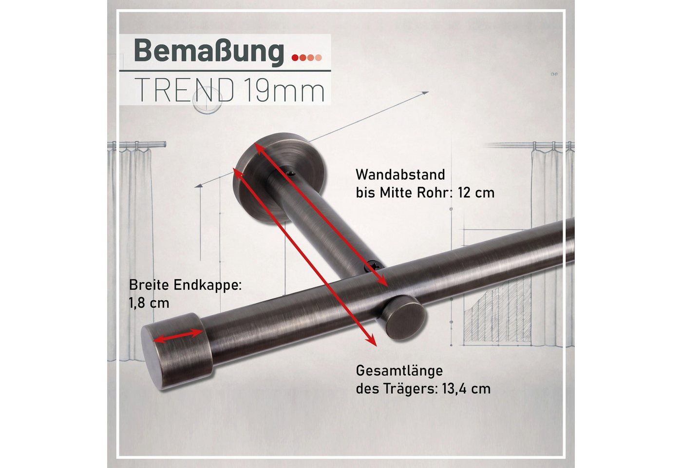 Deco-Raum Gardinenstange Trend, Ø 19 mm, 1-läufig, kürzbar, Wunschmaßlänge, Bohren, verschraubt, Metall, Komplett-Set mit Befestigungsmaterial – Bild 5 von 5