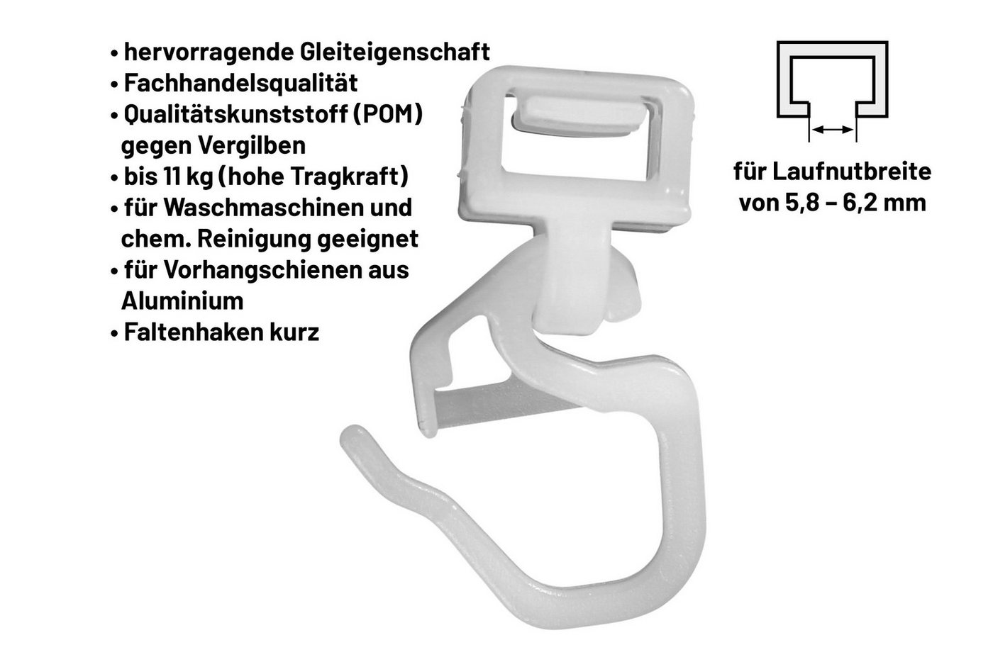 Deco-Raum Klick-Gleiter Click-Gleiter, für Gardinenschienen Vorhangschienen, für Faltenband Kräuselband Original Hinno – Bild 2 von 5