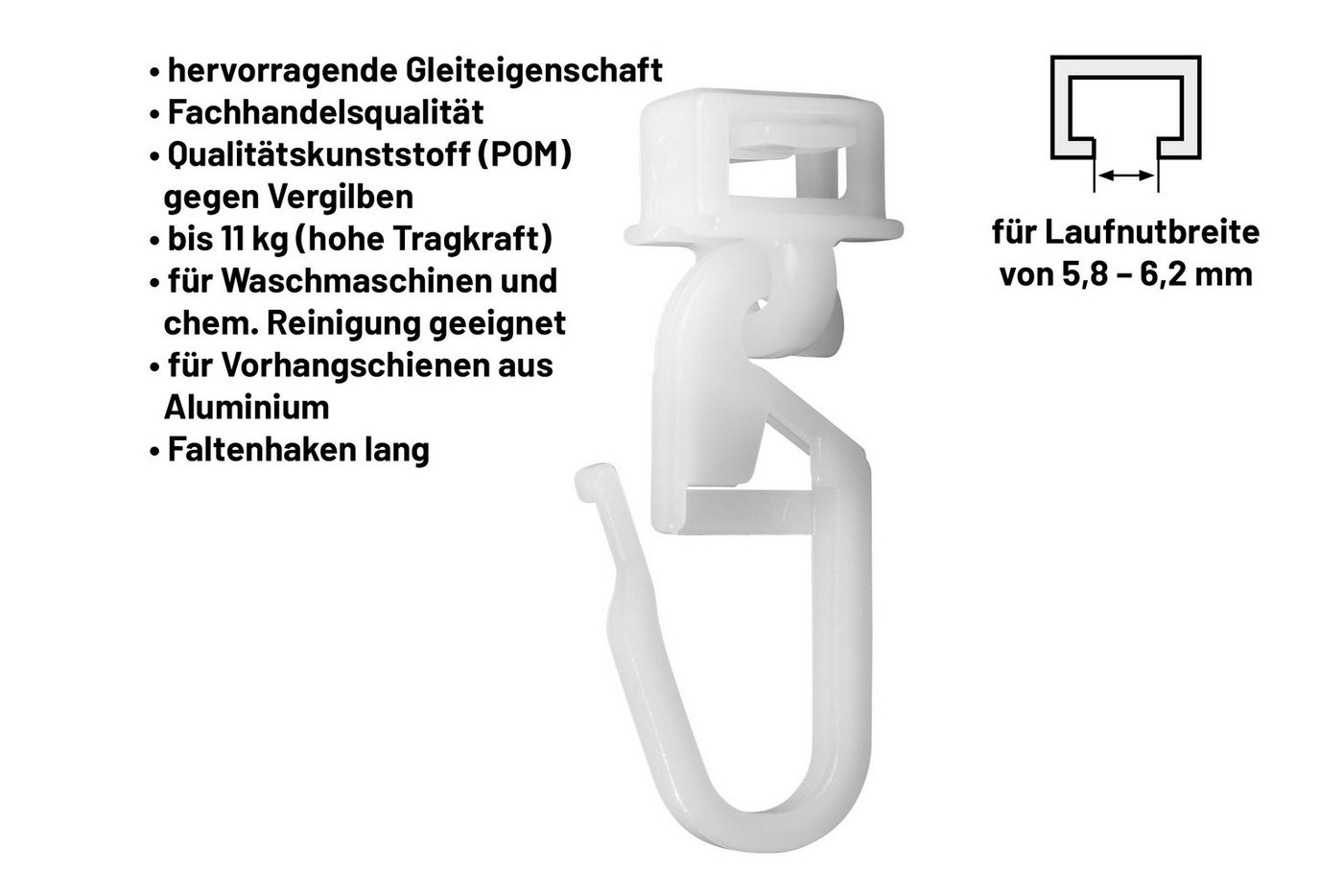 Deco-Raum Klick-Gleiter Click-Gleiter, für Gardinenschienen Vorhangschienen, für Faltenband Kräuselband Original Hinno – Bild 2 von 5