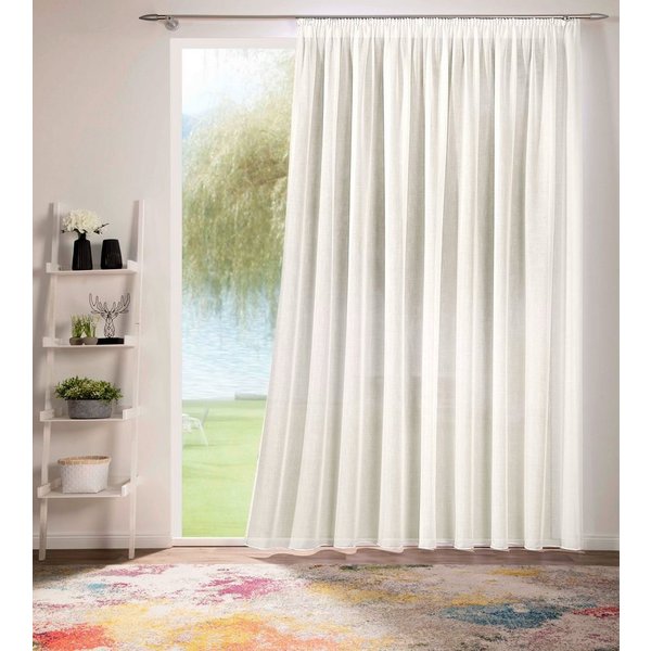 DecoHome24 Gardine Voile mit Effekt Creme (1 St), Kräuselband, halbtransparent, Voile, Store
