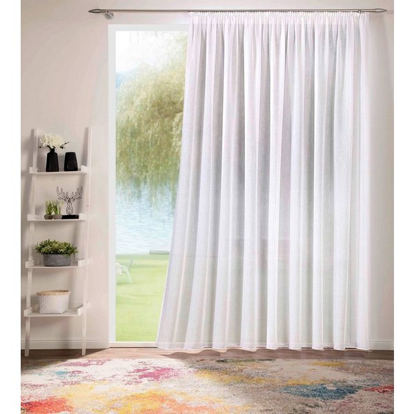 DecoHome24 Gardine Voile mit Effekt Weiß (1 St), Kräuselband, halbtransparent, Voile, Store