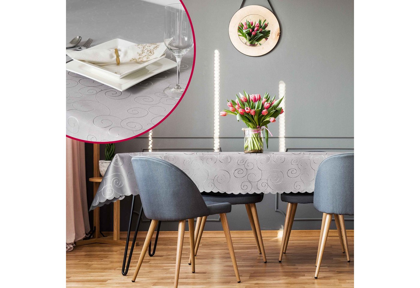 DecoHomeTextil Heimtextilmanufaktur Tischdecke Kringel Circle Tafeldecke Ornamente Damast Tischdecke – Bild 2 von 5