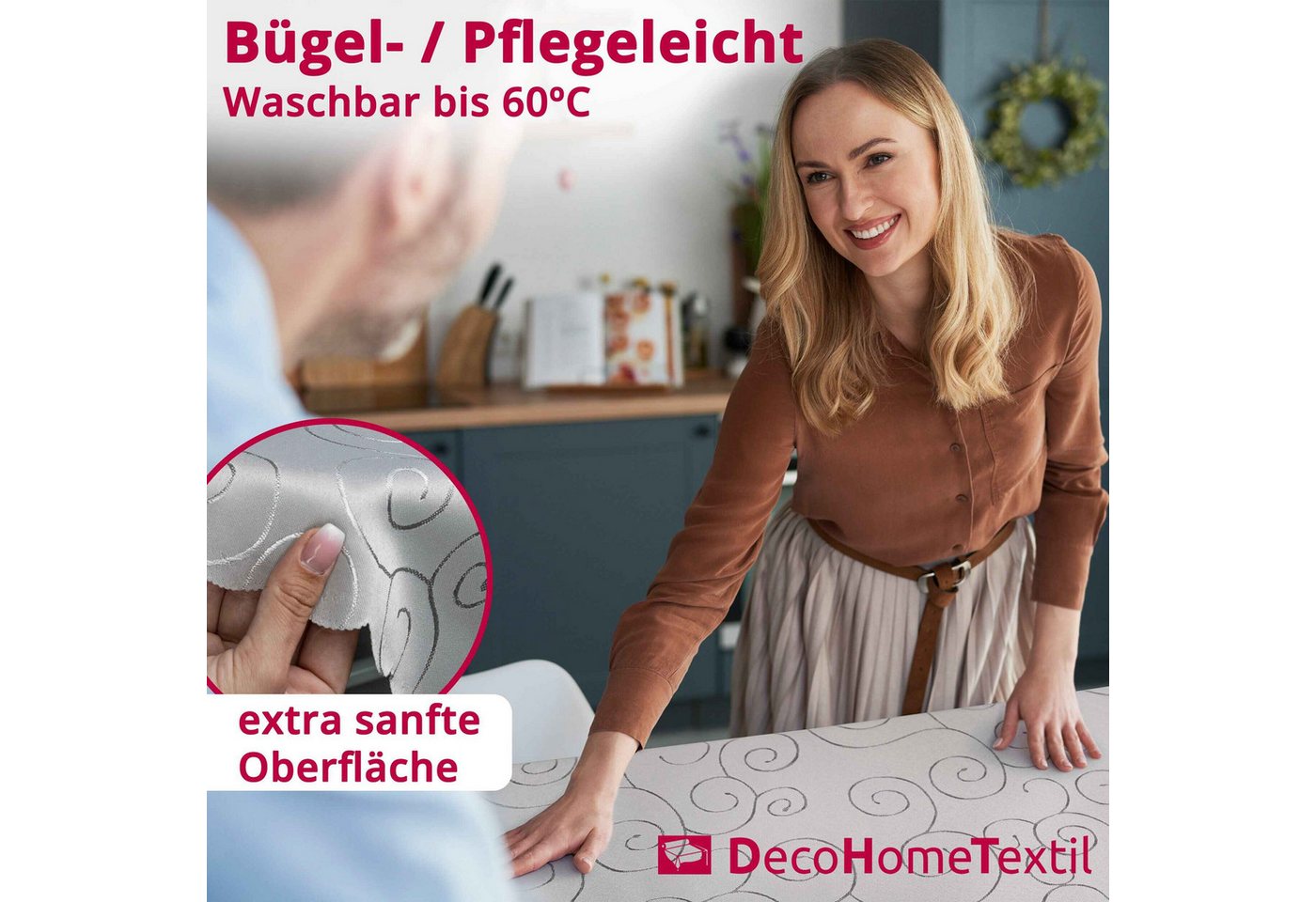 DecoHomeTextil Heimtextilmanufaktur Tischdecke Kringel Circle Tafeldecke Ornamente Damast Tischdecke – Bild 3 von 5