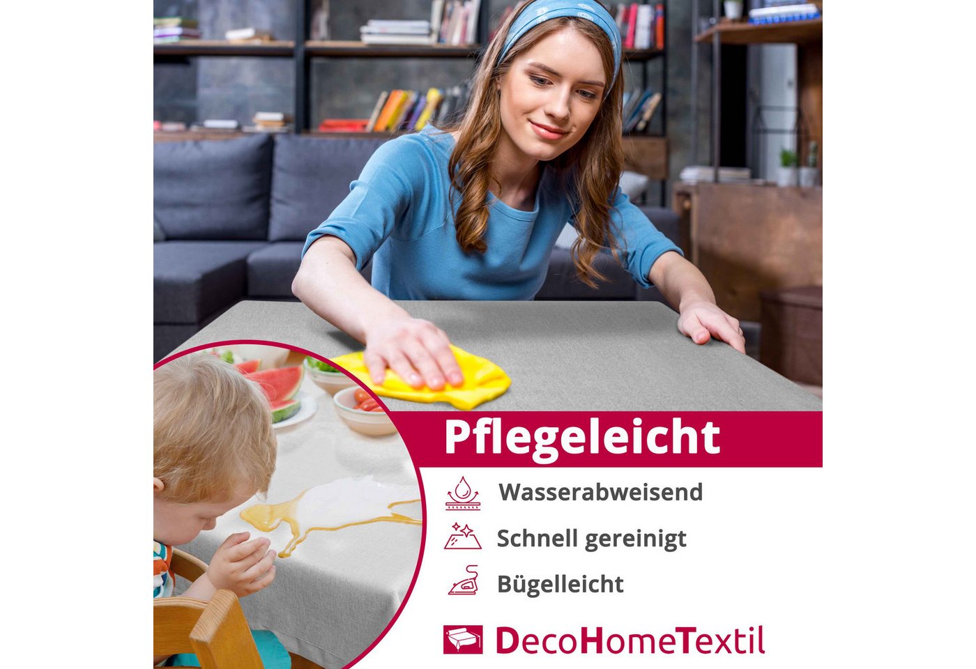 DecoHomeTextil Heimtextilmanufaktur Tischdecke Leinen Optik Tischdecke Tischtuch Abwaschbar Wasserabweisend – Bild 2 von 5