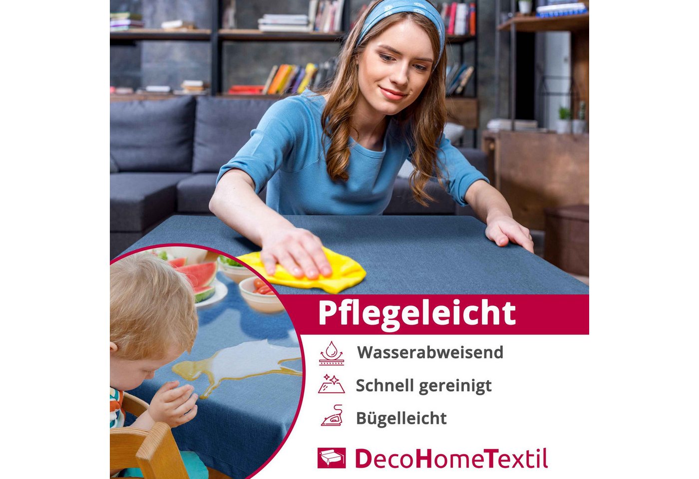DecoHomeTextil Heimtextilmanufaktur Tischdecke Leinen Optik Tischdecke Tischtuch Abwaschbar Wasserabweisend – Bild 2 von 5