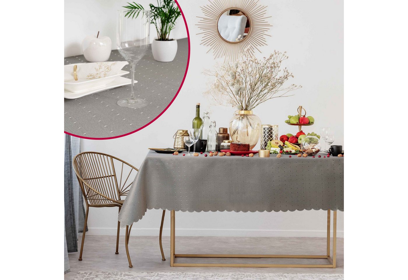 DecoHomeTextil Heimtextilmanufaktur Tischdecke Punkte Muster Optik Damast Tafeldecke Pflegeleicht – Bild 4 von 5