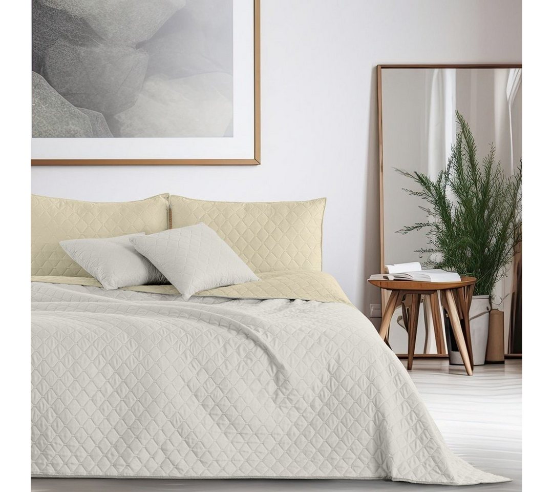 DecoKing Tagesdecke Bettüberwurf mit Uni Wendedesign leichte Allzweckdecke Wohndecke, Wendedesign, Zweifarbig, Steppung – Bild 3 von 4